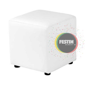 Pouf carré 40x40x42cm en simili cuir blanc